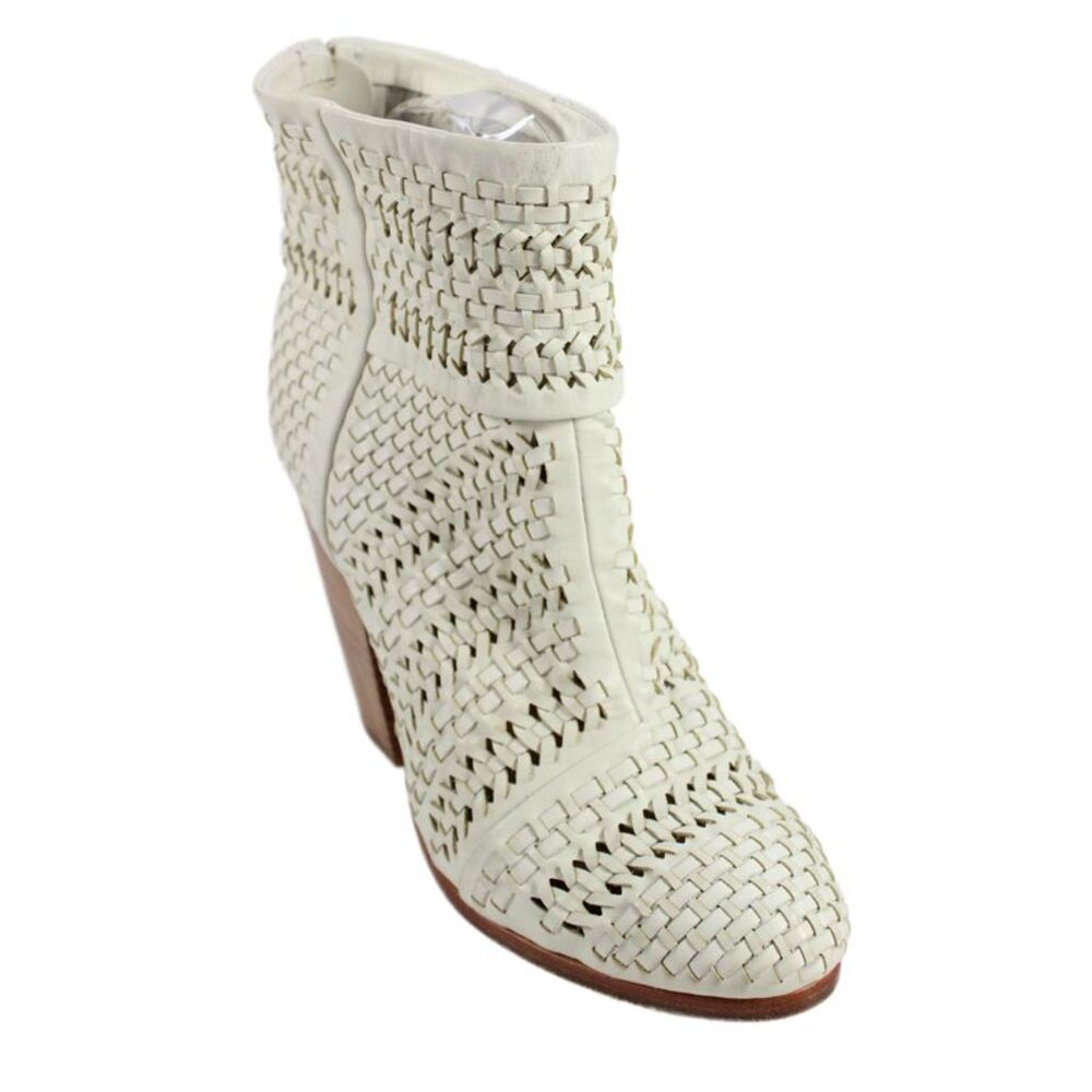 Rag & Bone Womens Woven Leather Block Heels Ankle Boots Shoes White Size 8